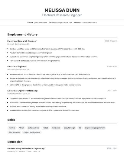 Electrical Research Engineer Resume