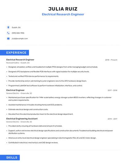 Electrical Research Engineer Resume