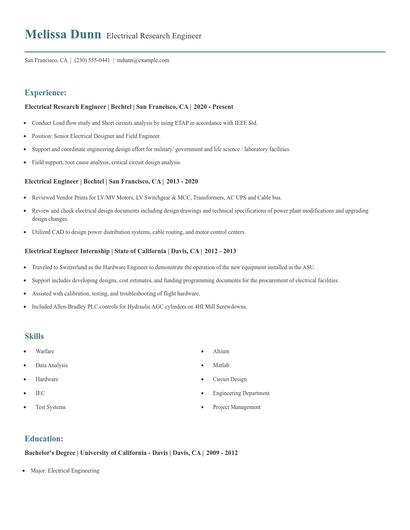 Electrical Research Engineer Resume