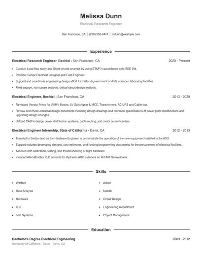 Electrical Research Engineer Resume