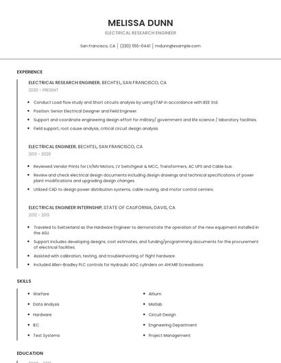 Electrical Research Engineer Resume