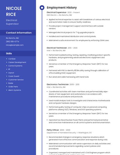 Electrical Supervisor Resume