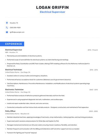 Electrical Supervisor Resume
