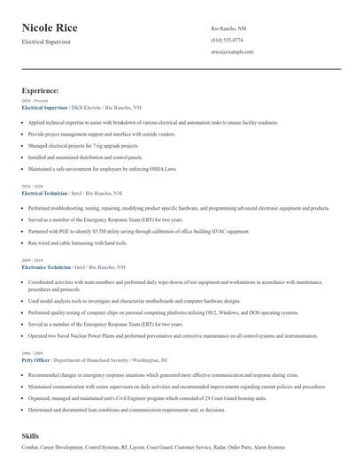 Electrical Supervisor Resume
