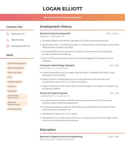 Electrical Technical Specialist Resume