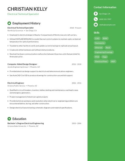 Electrical Technical Specialist Resume