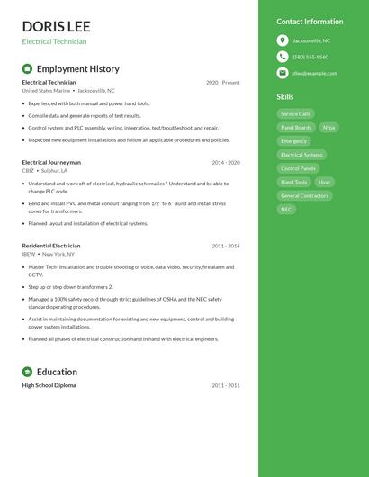 Electrical Technician Resume