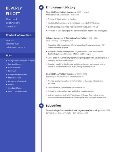 Electrical Technology Instructor Resume