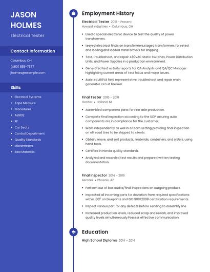 Electrical Tester Resume
