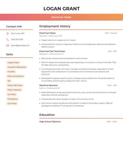 Electrical Tester Resume