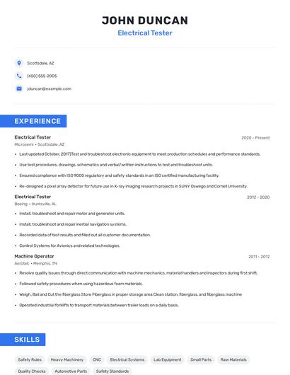 Electrical Tester Resume