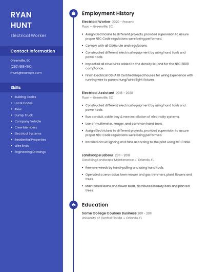Electrical Worker Resume