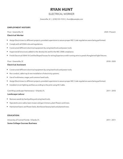 Electrical Worker Resume