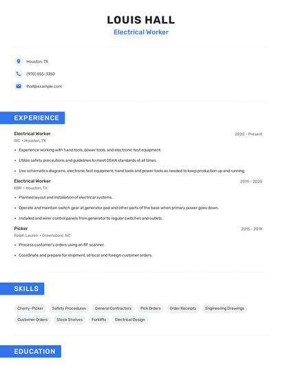 Electrical Worker Resume