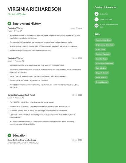 Electrical Worker Resume