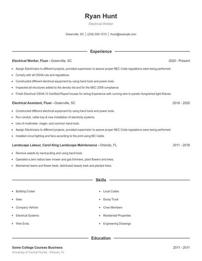 Electrical Worker Resume