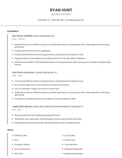 Electrical Worker Resume