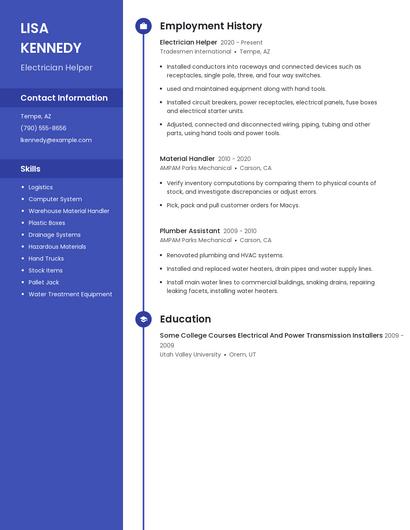 Electrician Helper Resume