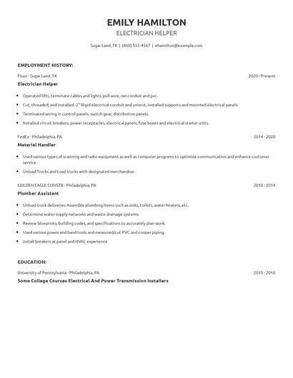 Electrician Helper Resume