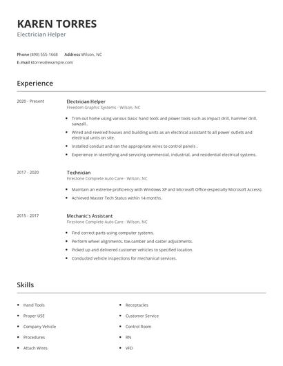 Electrician Helper Resume