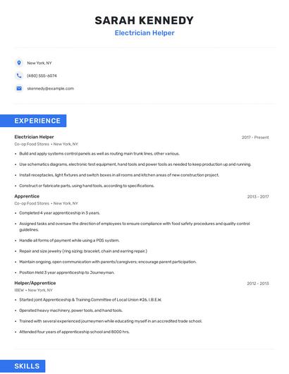 Electrician Helper Resume