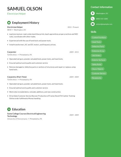 Electrician Helper Resume