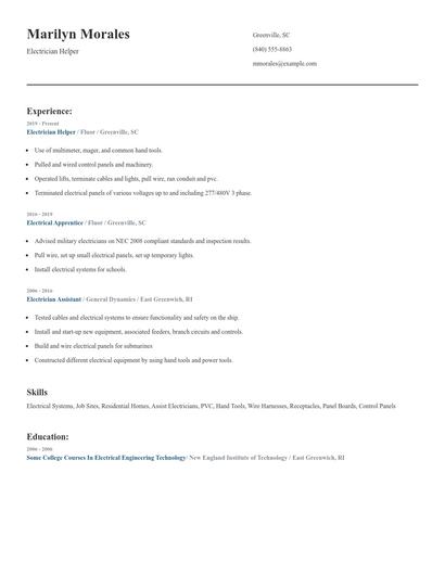 Electrician Helper Resume