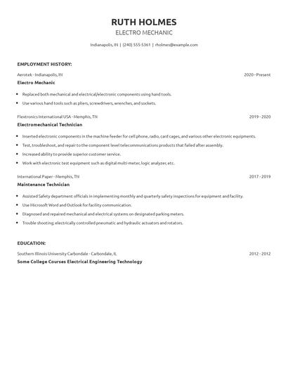 Electro Mechanic Resume