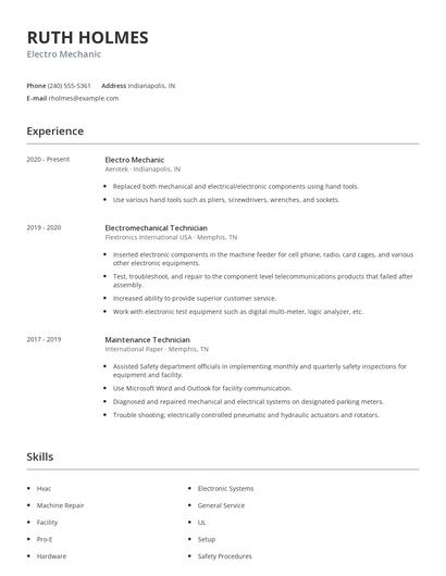 Electro Mechanic Resume