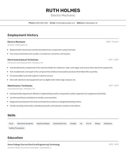 Electro Mechanic Resume