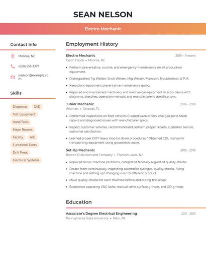 Electro Mechanic Resume