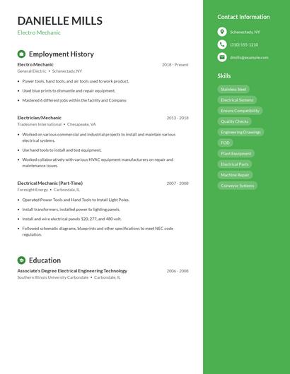 Electro Mechanic Resume