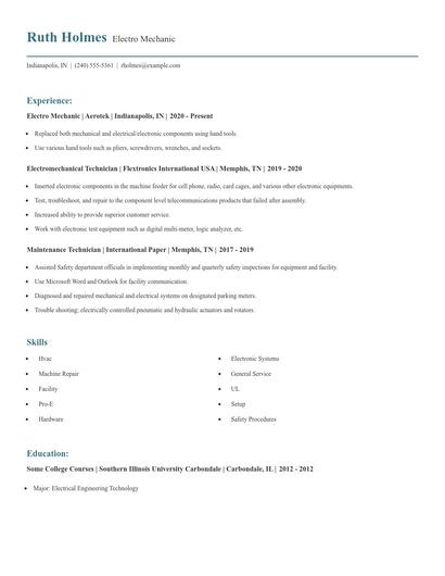 Electro Mechanic Resume