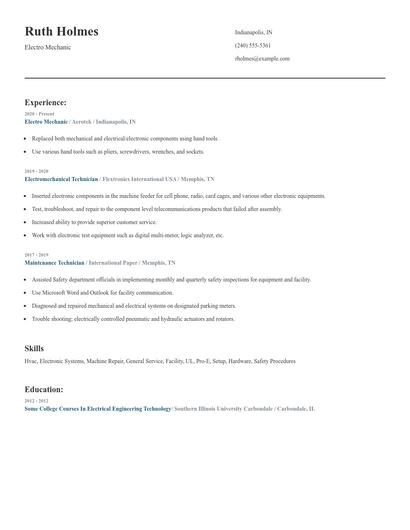 Electro Mechanic Resume