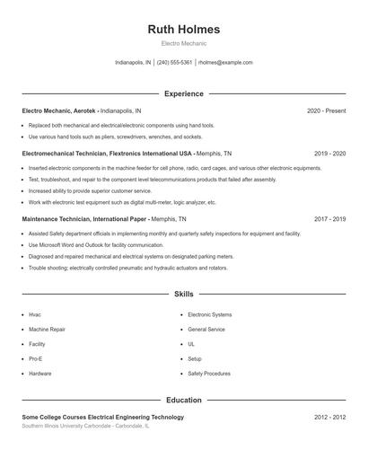 Electro Mechanic Resume