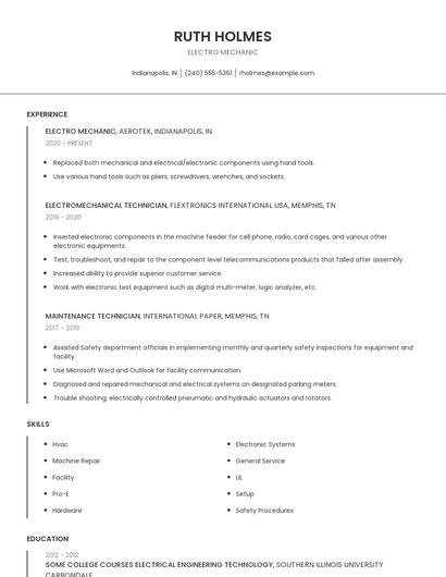 Electro Mechanic Resume