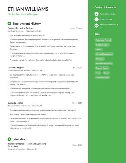 Electro-Mechanical Designer Resume