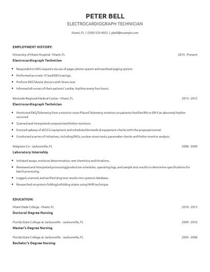 Electrocardiograph Technician Resume