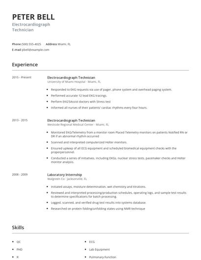 Electrocardiograph Technician Resume