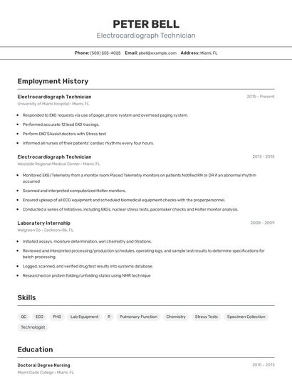 Electrocardiograph Technician Resume