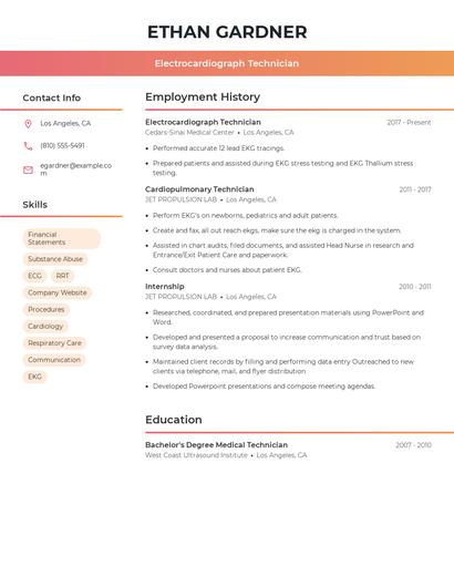 Electrocardiograph Technician Resume