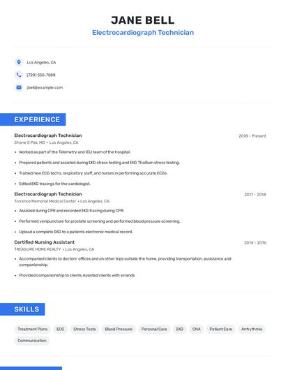Electrocardiograph Technician Resume