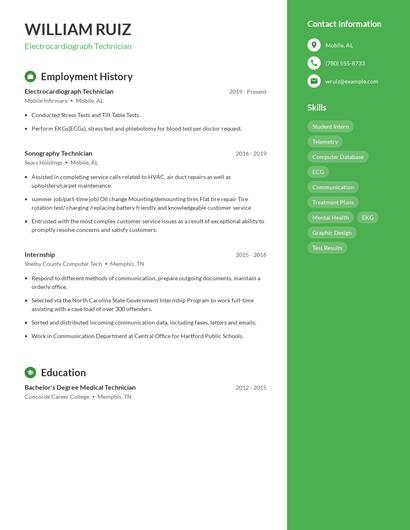 Electrocardiograph Technician Resume