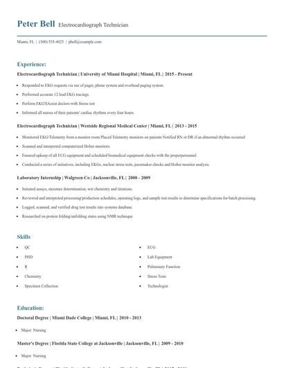 Electrocardiograph Technician Resume