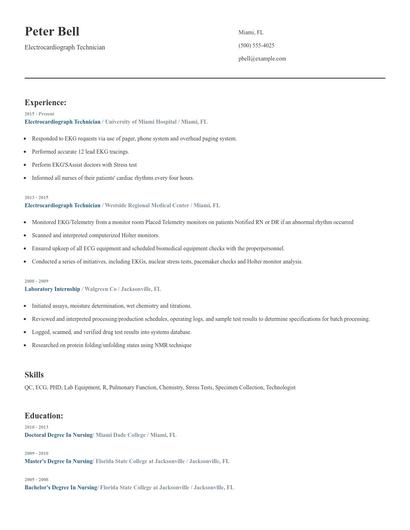 Electrocardiograph Technician Resume