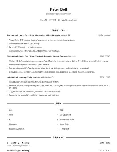 Electrocardiograph Technician Resume