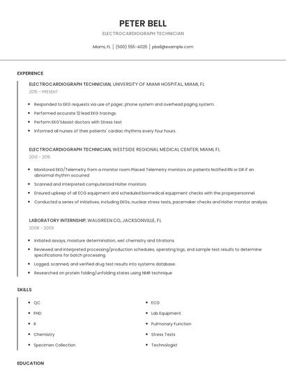 Electrocardiograph Technician Resume