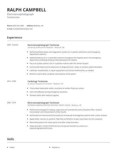 Electroencephalograph Technician Resume