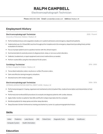 Electroencephalograph Technician Resume