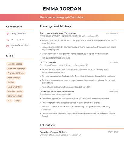 Electroencephalograph Technician Resume